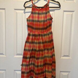 Lands’ End Canvas Womens Dress Size 0 Red Sleeveless Sundress Madras Plaid